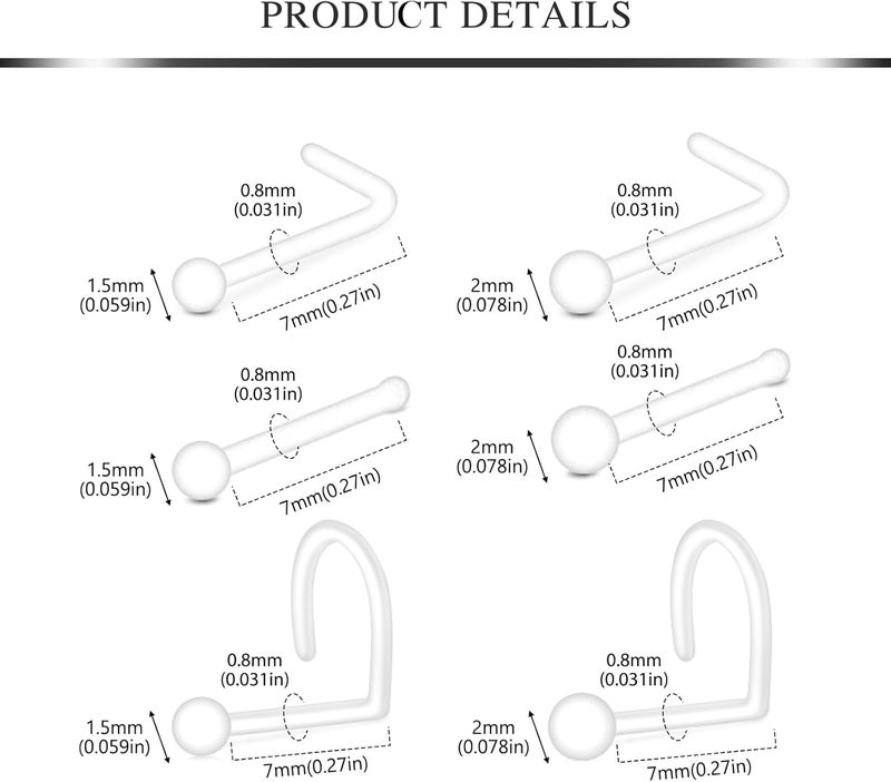 AVYRING خواتم أنف بلاستيكية واضحة لثقب الأنف لجراحة، مثبت أنف، دبابيس أنف، حلق شفاه، لسان، أذن، خواتم أنف واضحة للعمل، خواتم حلمة، حلقة حدوة، غضروف، روق، حلق ديث، مثبتات ثقب صناعية بلاستيكية - Image 2
